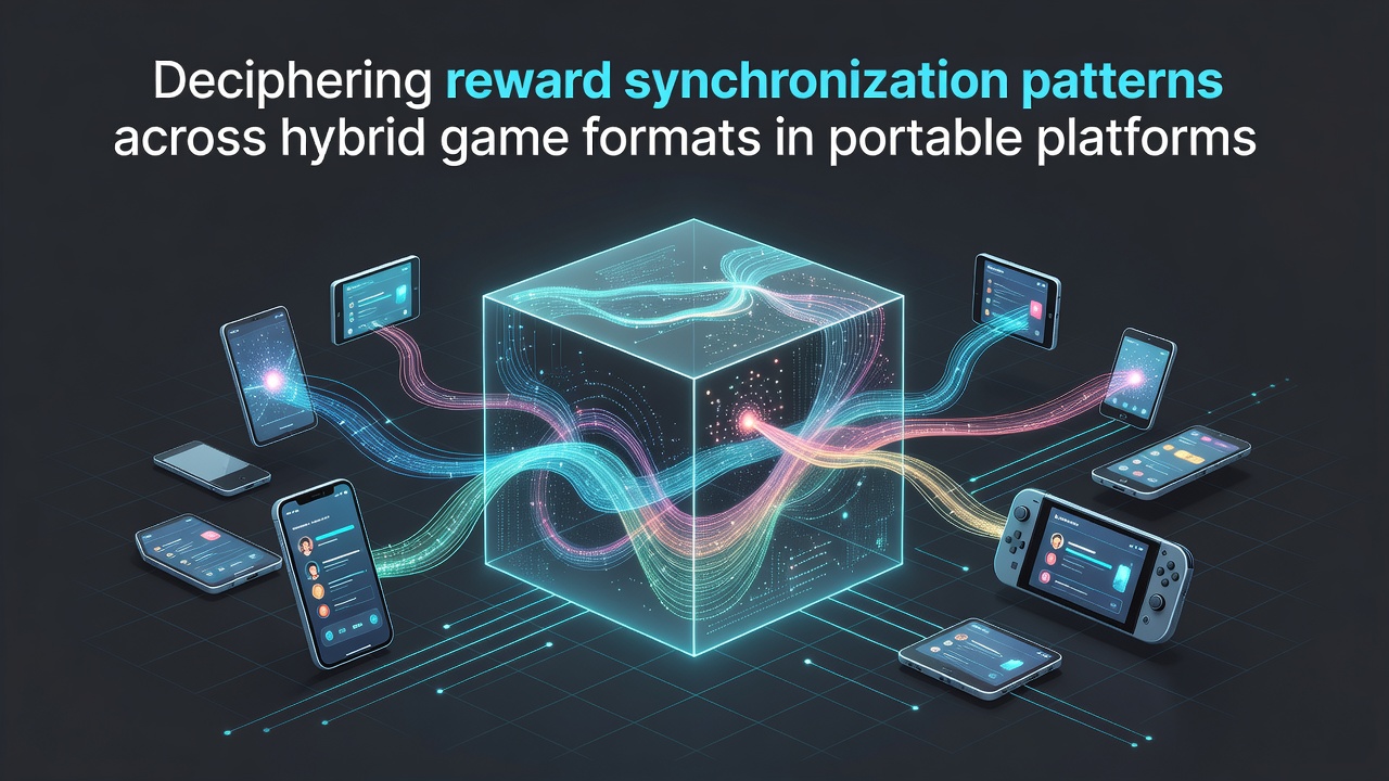 Portable gaming devices displaying synchronized reward interfaces across hybrid formats