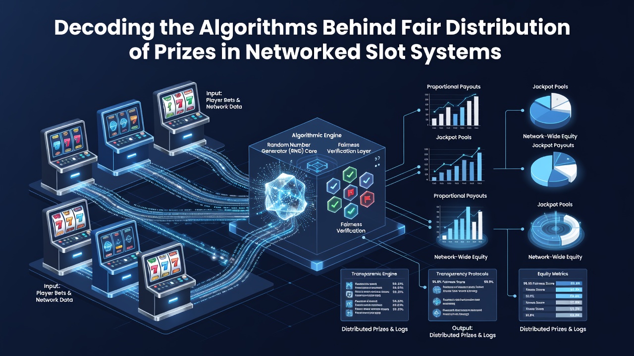 Algorithm flowchart illustrating prize allocation logic in a multi-site slot network
