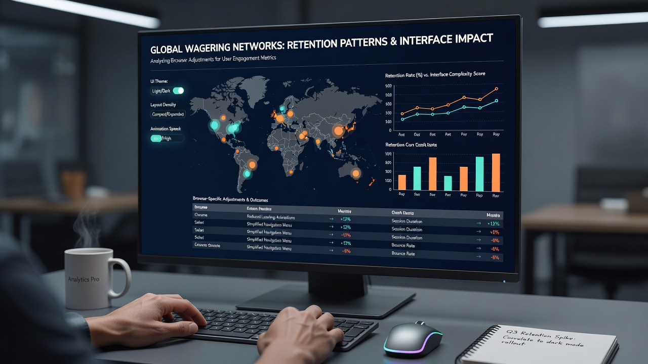 Analytics dashboard showing retention curves before and after browser interface updates on wagering networks